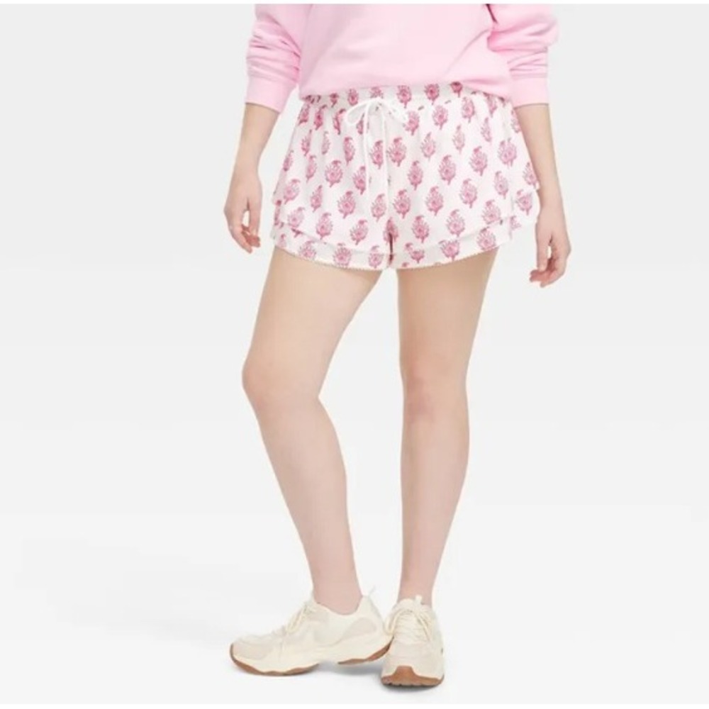 Roller Rabbit Shorts Women XXS White Pink Floral Tassel New Paperbag Waist